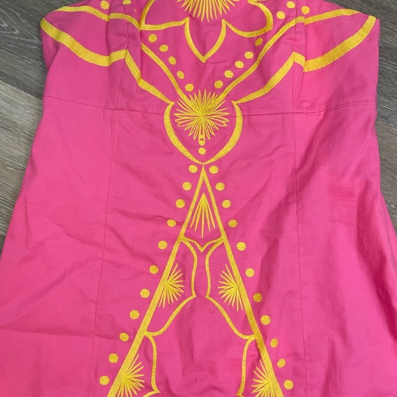 Lilly Pulitzer Strapless Dress Bowen Bumblebee Pink Yellow Size 2 - Picture 6 of 15